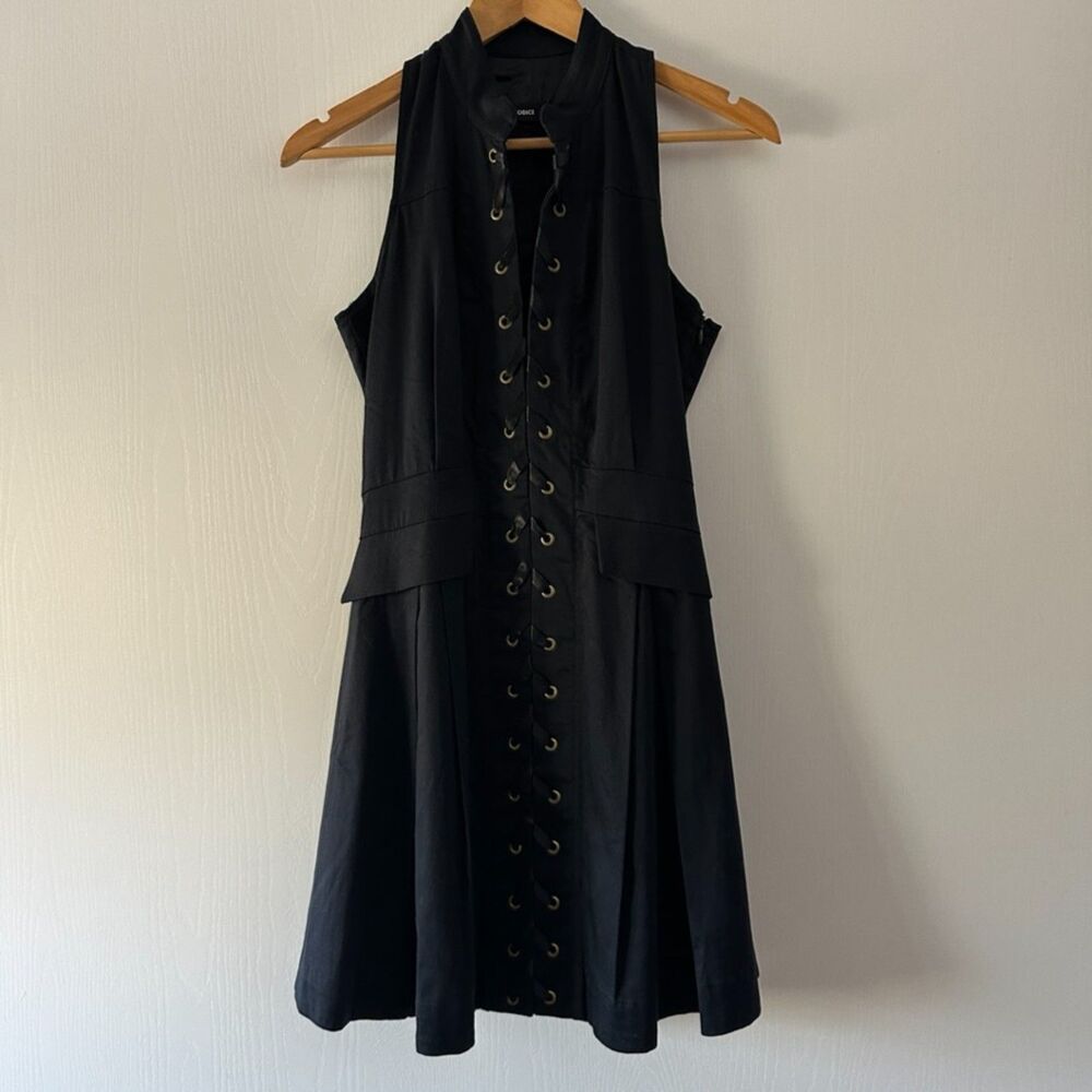 Iodice Womens Full Lace‎ Up Dress Black Mini Goth Cottagecore Size 4 Small
